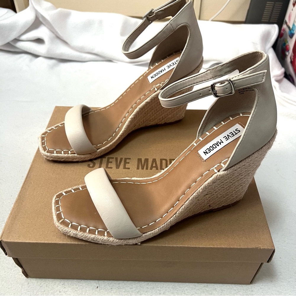 Steve Madden Cream Wedge Sandals with Ankle Strap